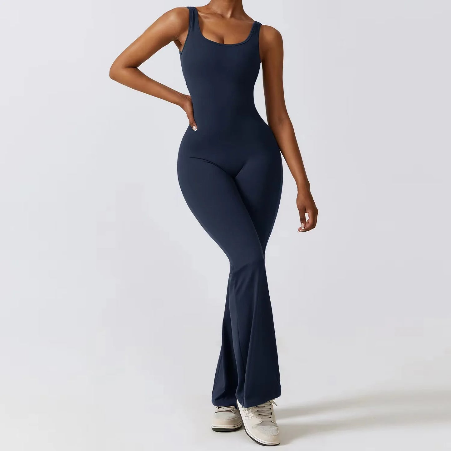 EliteFit Hollow Back Bodysuit & Peach Flare Yoga Pants Set