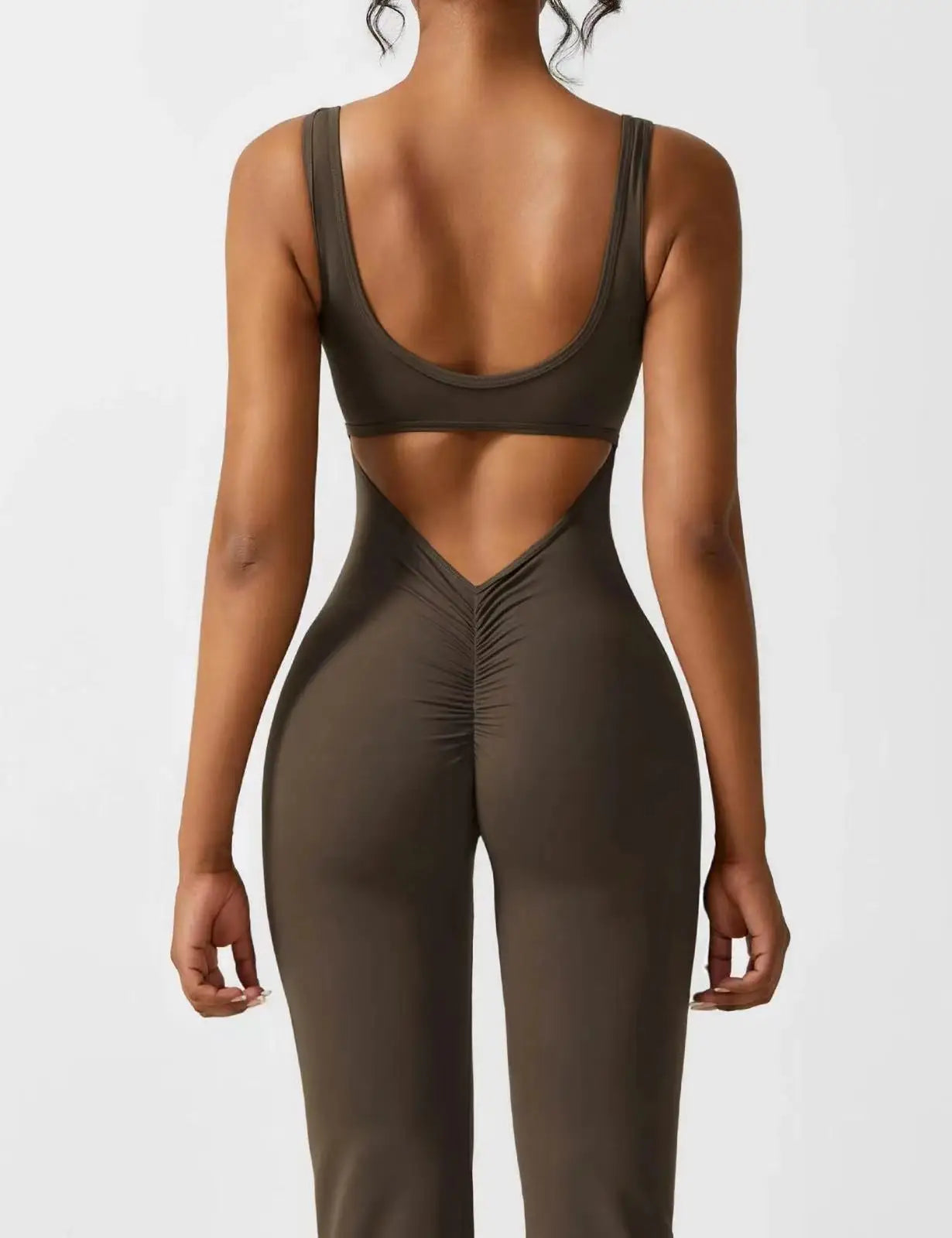 EliteFit Hollow Back Bodysuit & Peach Flare Yoga Pants Set